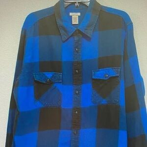 Arizona Jean Company Blue and Black Plaid Shirt